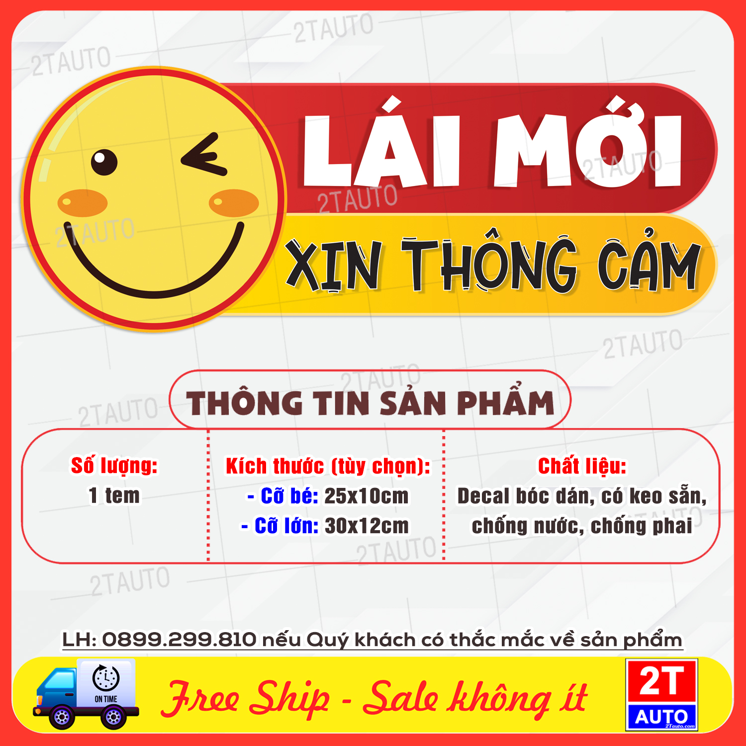 MẪU MỚI Logo tem decal dán LÁI MỚI XIN THÔNG CẢM HÌNH MẶT CƯỜI có keo