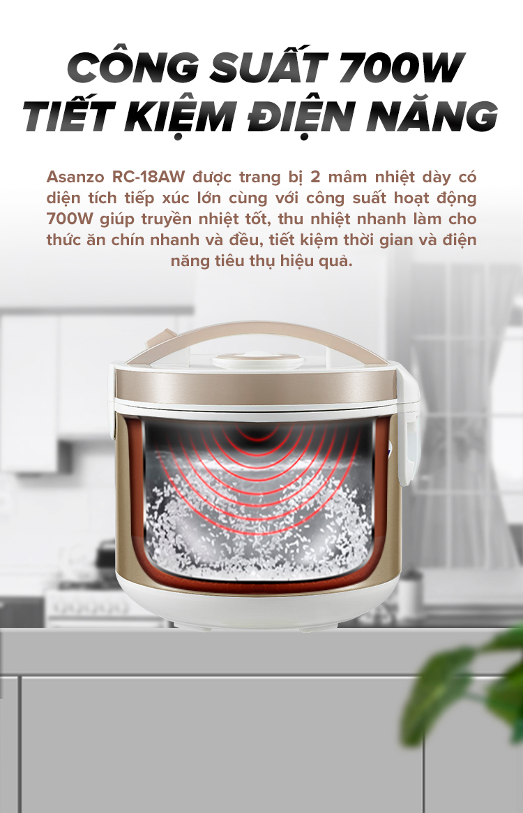 Nồi cơm điện Asanzo RC-18AW - 1.8 lít