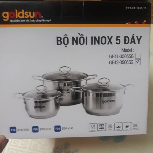 BỘ NỒI INOX GOLDSUN 5 ĐÁY GE42-3506SG