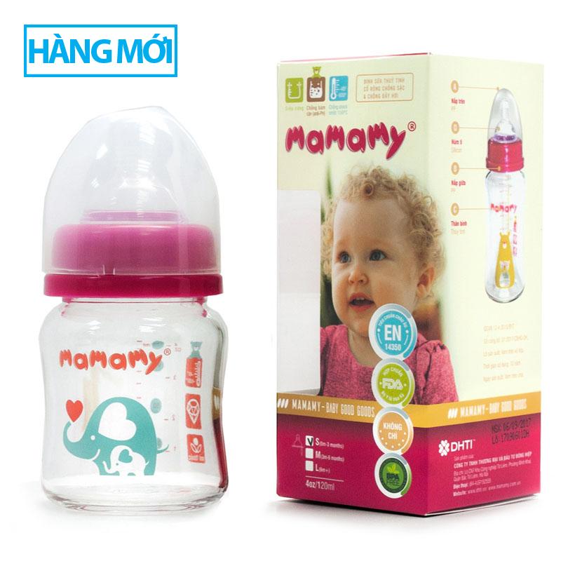Bình sữa thủy tinh cổ rộng Mamamy 120ml