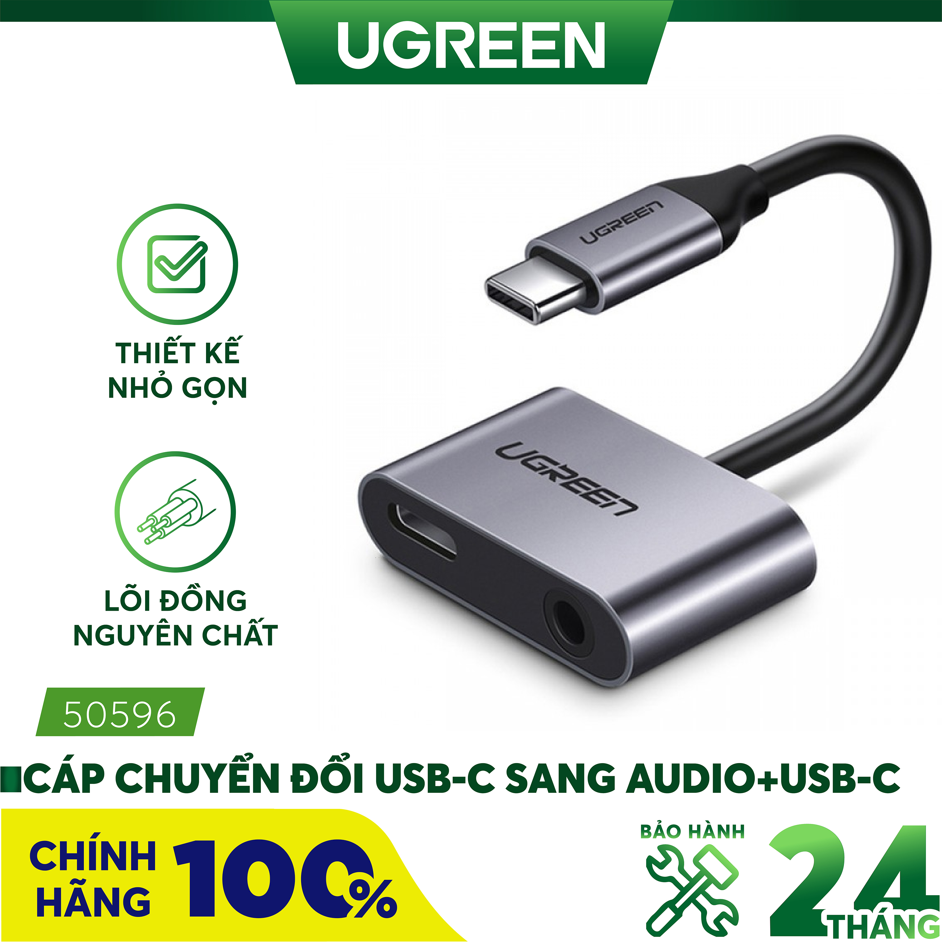Cáp USB C to Audio 3.5mm Hỗ Trợ Cổng Sạc Ugreen 50596