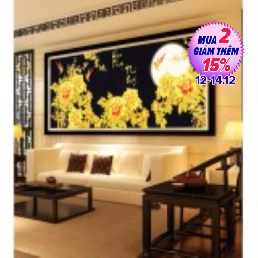 Tranh thêu hoa khai phú quý - DLH-222566