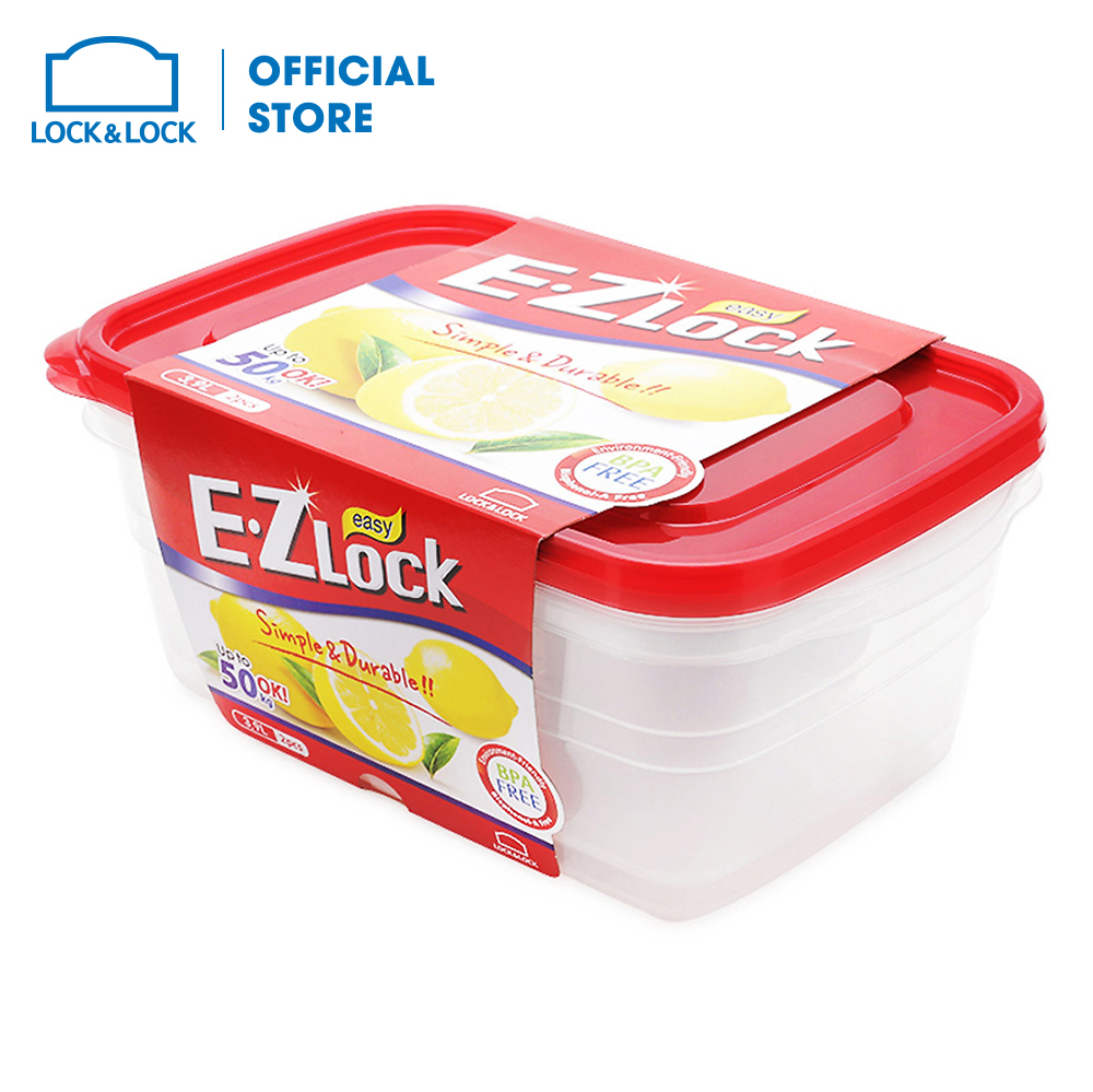 Bộ 2 Hộp Nhựa Ezlock Nắp Đỏ Lock&Lock HLE6824S 390Ml