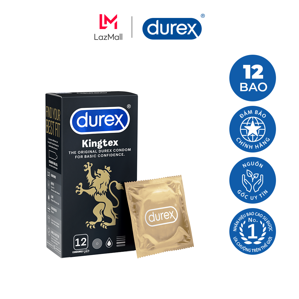 Bao cao su cơ bản Durex Kingtex 12 bao thành phần an toàn từ mủ cao su cao cấp có chứa gel bôi trơn
