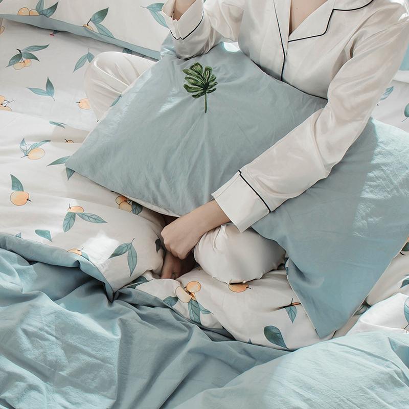 Bông Giặt Nước Nghề Thêu Vỏ Gối Cặp 100% Cotton Sắc Xanh Thiên Nhiên Duy Nhất Vỏ Gối 100% Cotton 48*74 Cm Bộ Ruột Gối