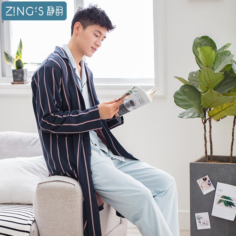 JING YUN Áo Ngủ Nam Mùa Thu 100% Cotton Dài Tay Áo Khoác Kiểu Hàn Quốc Mốt Thời Thượng Nam Đồ Ngủ Bình Thường Có Thể Được Mặc Bên Ngoài Áo Mặc Ở Nhà Mùa Xuân