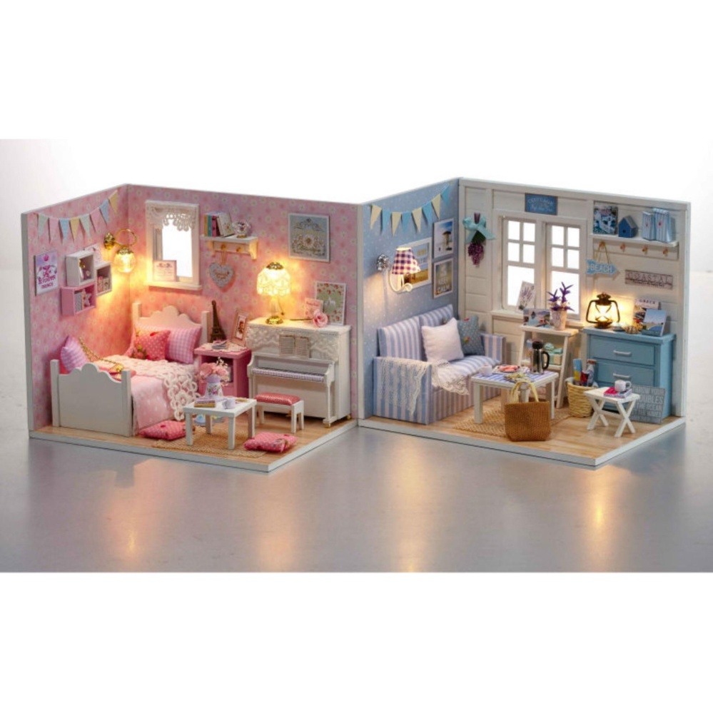 Bộ lắp ráp mô hình nhà gỗ DIY - Căn phòng blue h016
