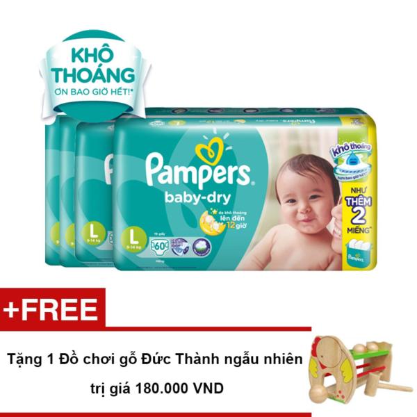 Giá bán Bộ 4 gói Tã Dán Pampers Baby Dry size L 60 miếng - Tặng 1 Đồ chơi gỗ Đức Thành ngẫu nhiên trị giá 180.000 VND