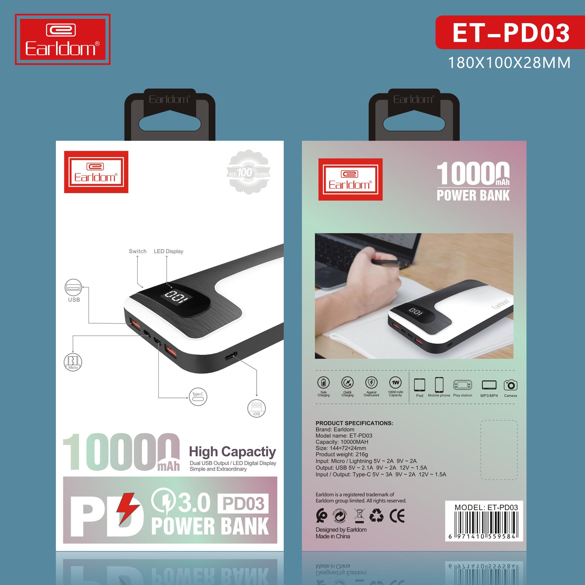 Sạc Dự Phòng Earldom ET-PD03 10.000mAh