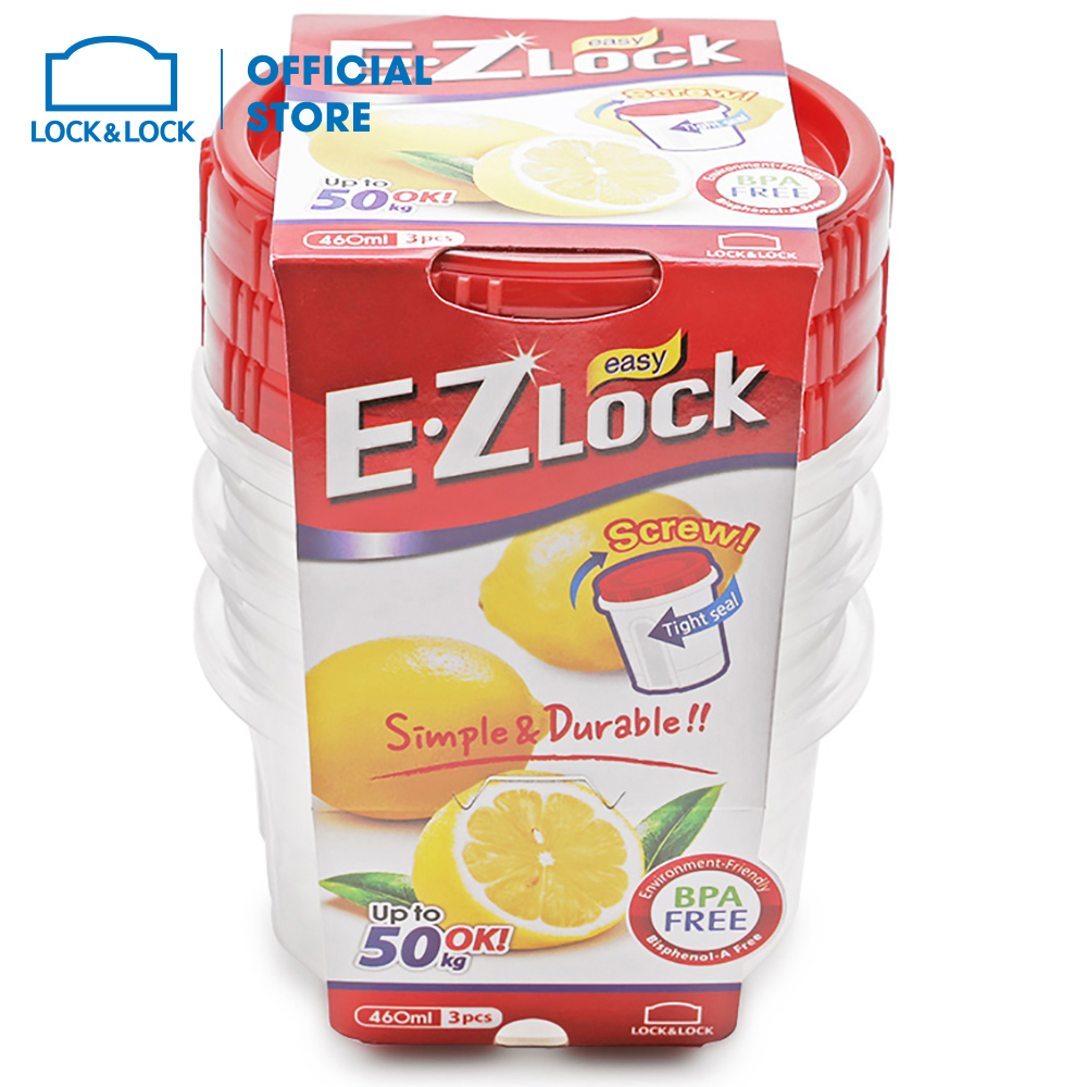 Bộ 3 Hộp Bảo Quản Ezlock Nắp Đỏ Lock&Lock HLE9604S - 460Ml