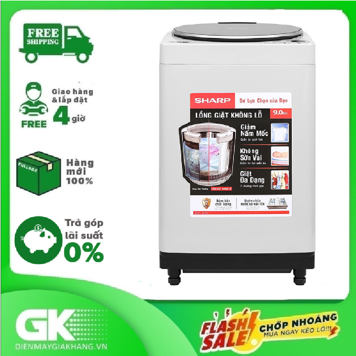 Máy Giặt Sharp ES-W90PV-H 9Kg