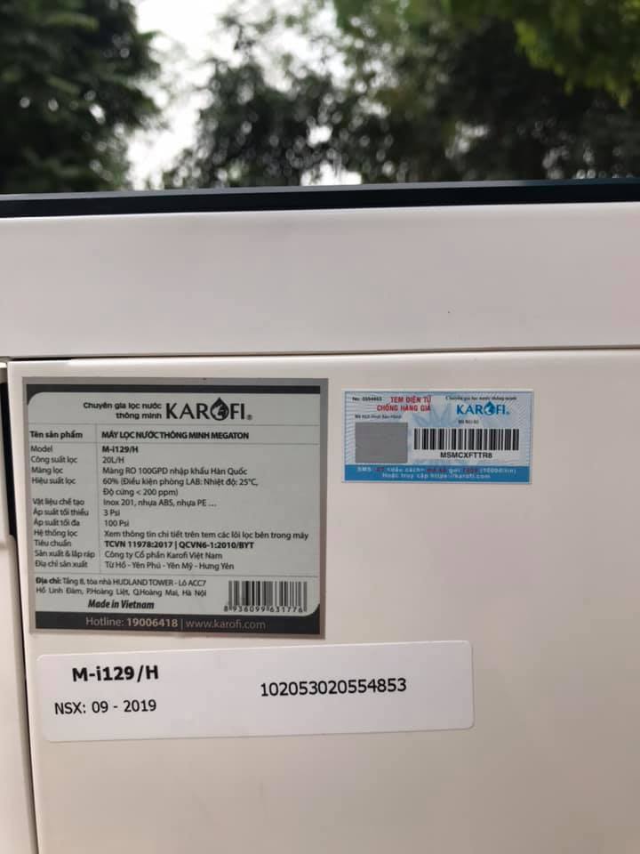 MÁY LỌC NƯỚC RO HYDROGEN KAROFI M-I129/H