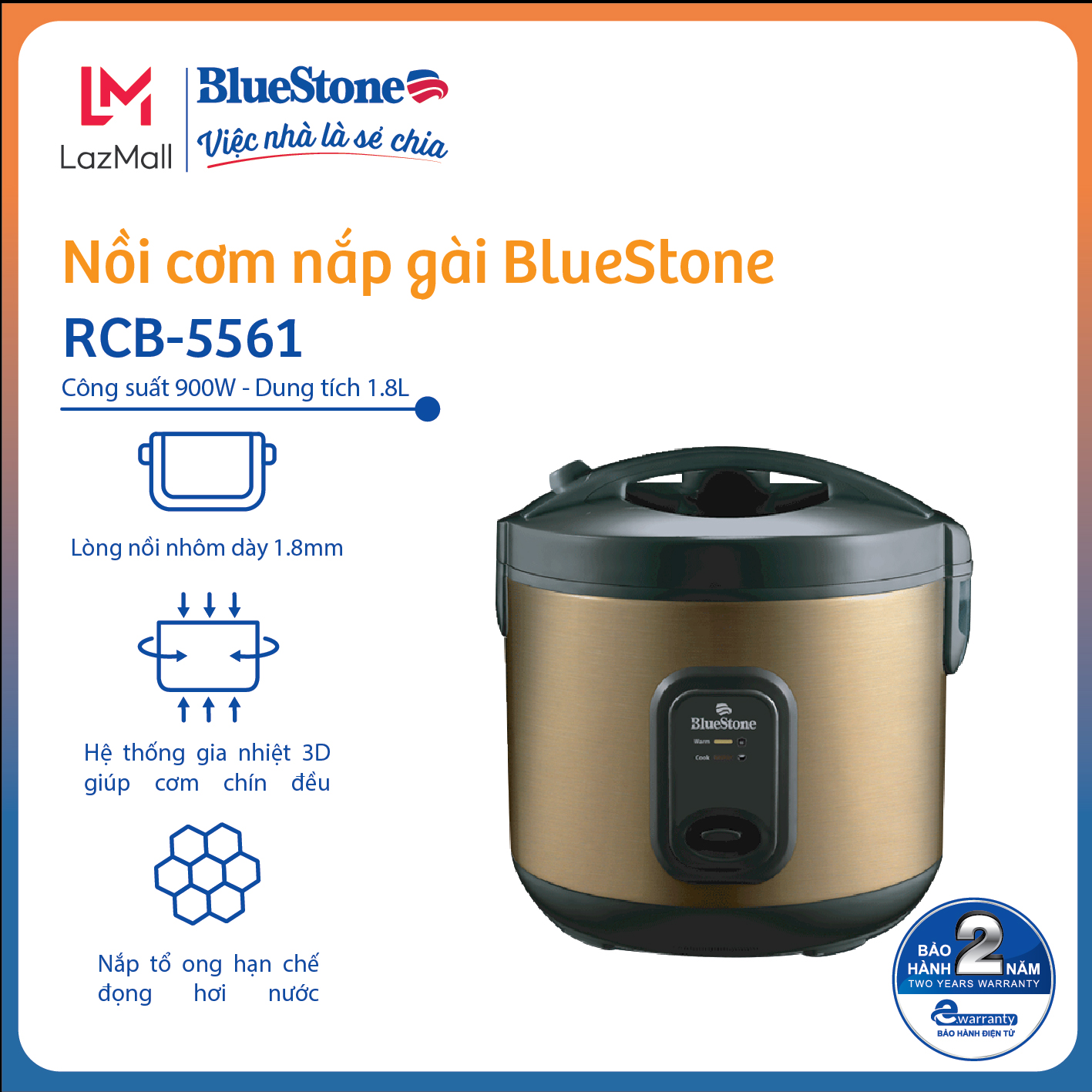 Nồi Cơm Điện BLUESTONE RCB-5561