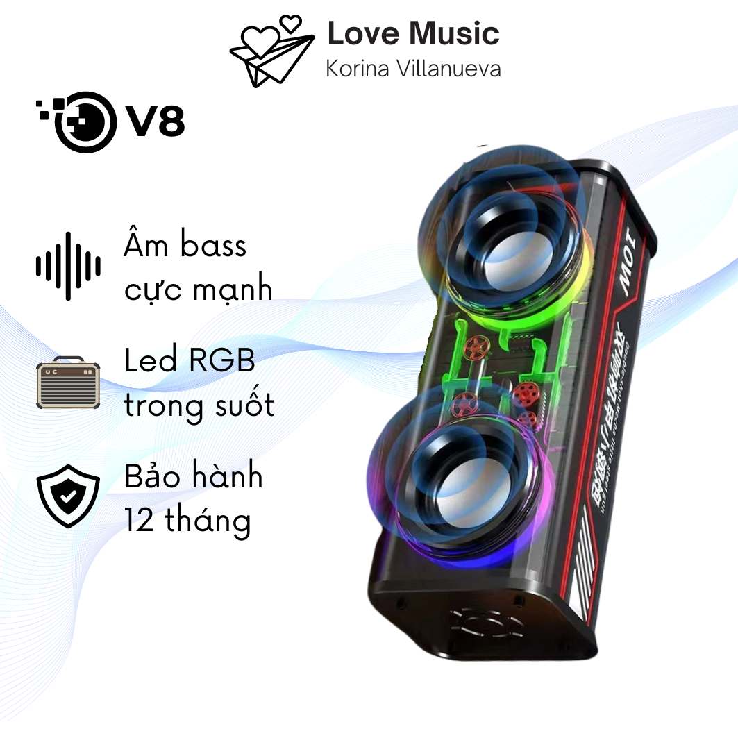 Loa Bluetooth V8 Trong Suốt Armor Led GRB Loa V8 Trong Suốt Led GRB