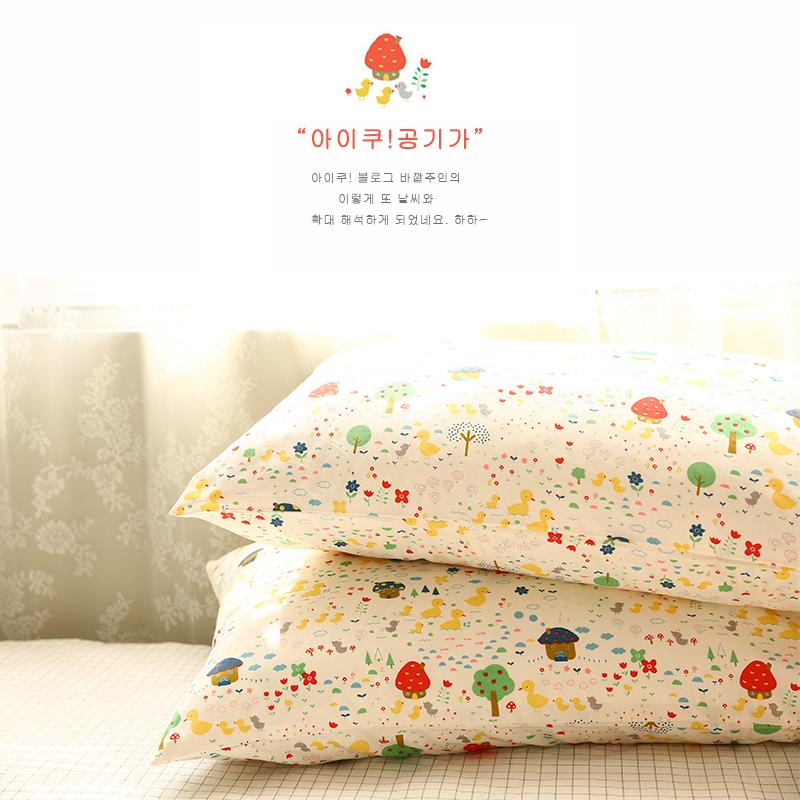 Kiểu Hàn Vẽ Tay Hoạt Hình Vịt Con Ban Đầu Họa Tiết Hoa 100% Cotton 100% Cotton Đơn Vỏ Gối Vỏ Gối Một Con