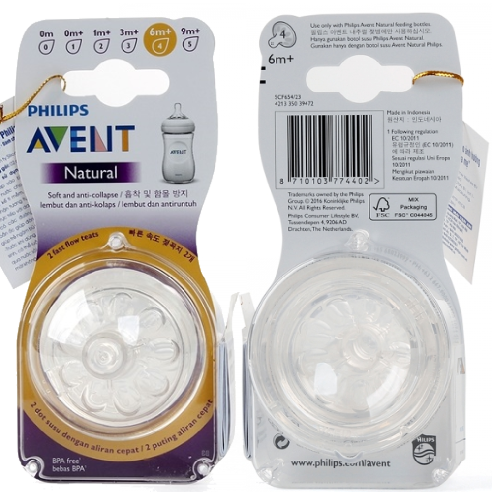Núm ty Philips Avent SCF654/27 6M+ 4 lỗ Natural (2 chiếc)