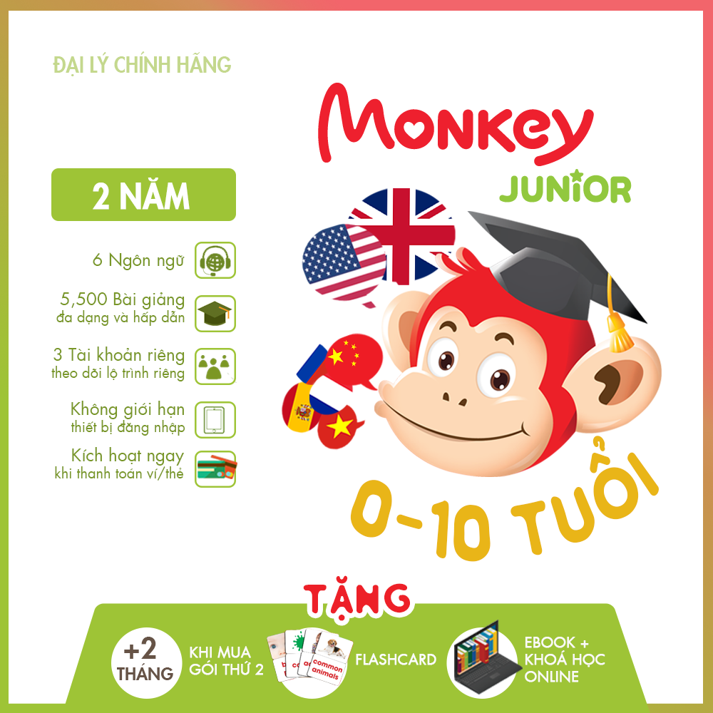 Phần mềm học tiếng Anh cho bé từ 1 đến 10 tuổi Monkey Junior - gói đa ngôn ngữ 2 năm sử dụng Nguyễn Ngọc Lê