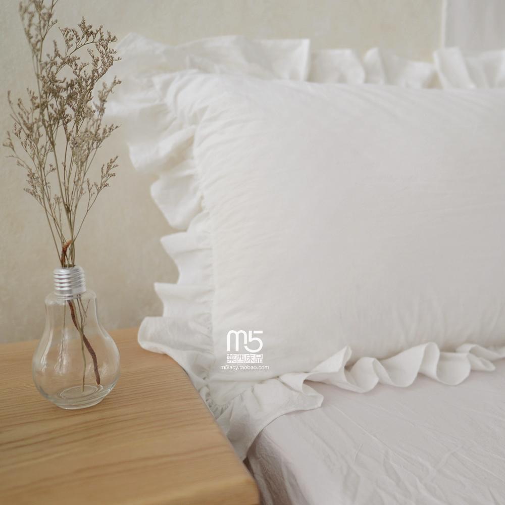 M5 Đáng Yêu Duy Nhất Sản Phẩm Giặt Bằng Nước Bông Đơn Vỏ Gối 100% Cotton Kiểu Hàn Viền Lá Sen Phong Cách Công Chúa Màu Vỏ Gối