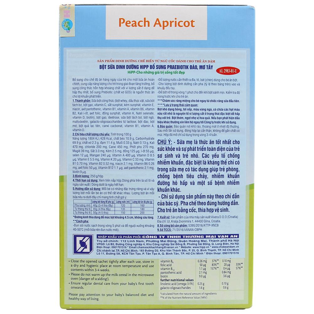 Bột dinh dưỡng Hipp sữa đào mơ tây 250g 4M+