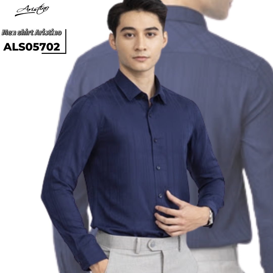 CHÍNH HÃNG Áo sơ mi nam Aristino ALS05702 slim fit xanh tím than dài