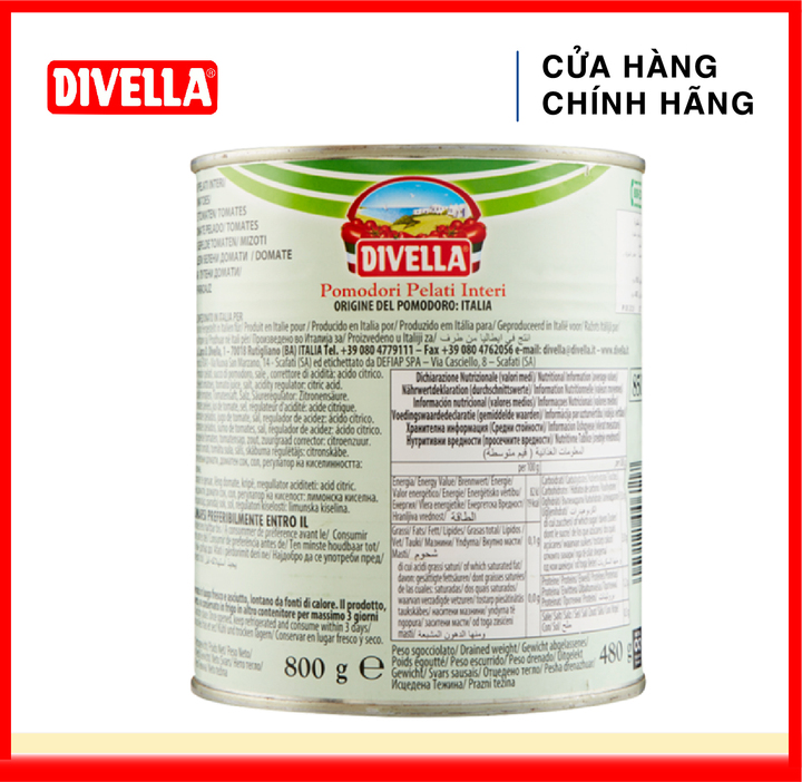 Cà chua bóc vỏ Divella 2.5kg