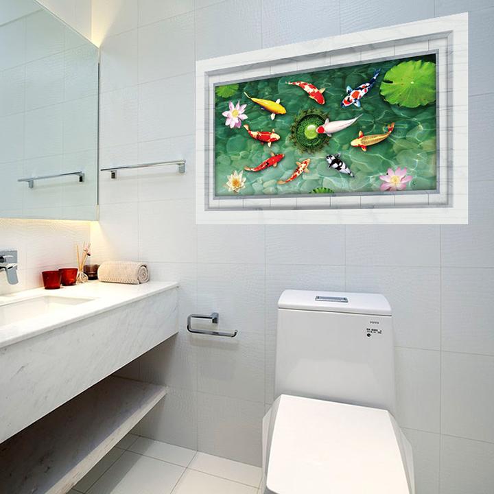 Tranh 3D phong thủy Cá chép hoa sen
