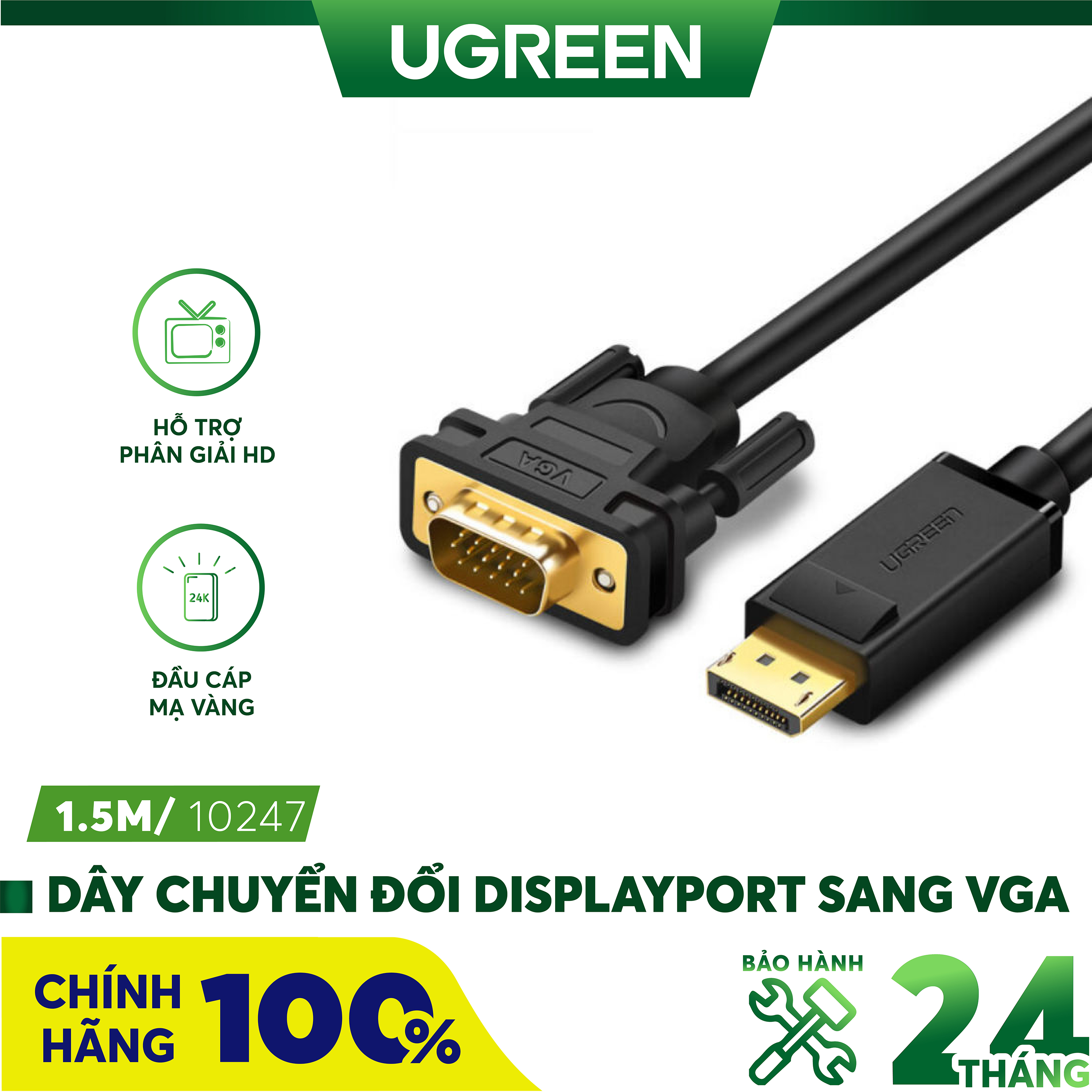 Cáp chuyển đổi displayport sang VGA chính hãng Ugreen DP105