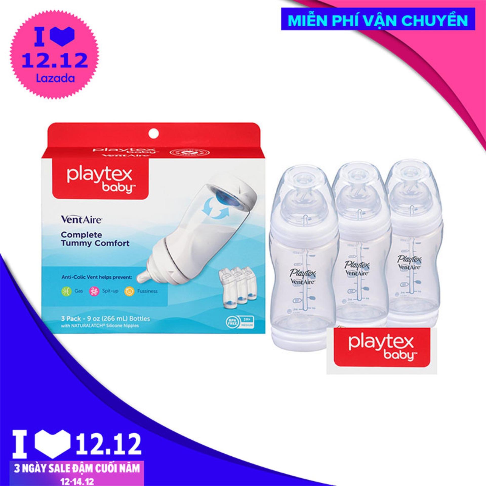 Bộ 3 bình sữa Playtex cổ rộng 266ml