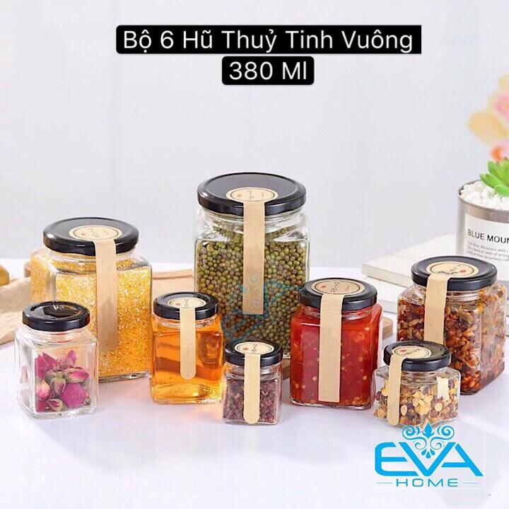 BỘ 6 HŨ THỦY TINH VUÔNG NẮP VẶN 380ML