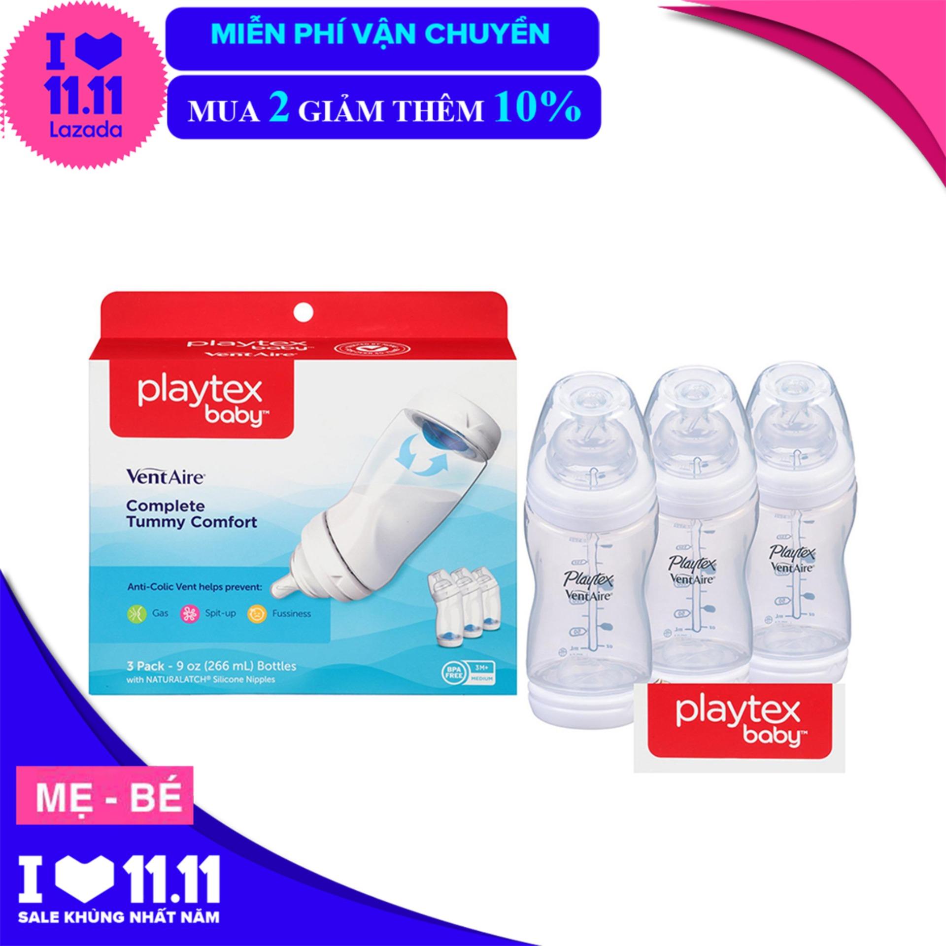 Bộ 3 bình sữa Playtex cổ rộng 266ml