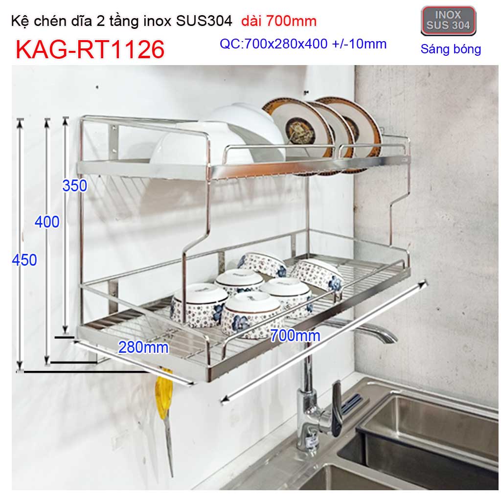 KỆ ĐỰNG CHÉN BÁT 2 TẦNG INOX KAG-RT1126