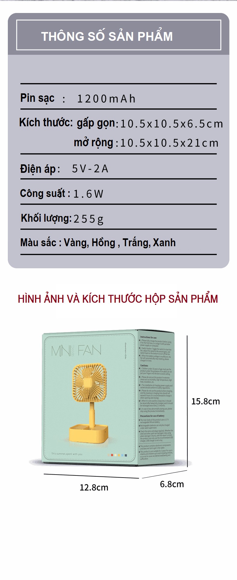 QUẠT MINI TÍCH ĐIỆN GẤP GỌN JY-1129