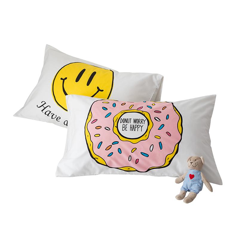 Cotton Chất Lượng Cao Vải Dệt Bằng Tơ Vỏ Gối Ins Donut Gd Mặt Cười Giản Lược Trắng Chữ Cái Tao Nhã Nổi Danh Trên Mạng Đơn Vỏ Gối