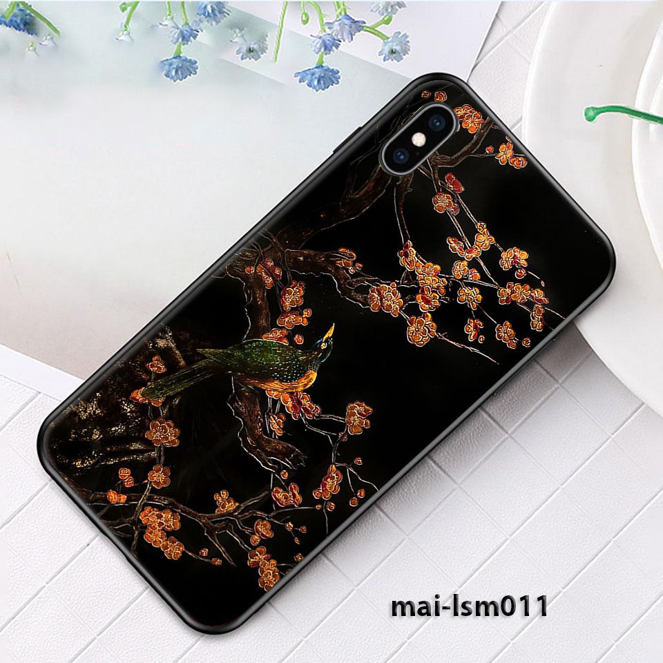 Ốp iPhone X, XS, XR, XS Max in hình Chim đậu cành mai - lsm011