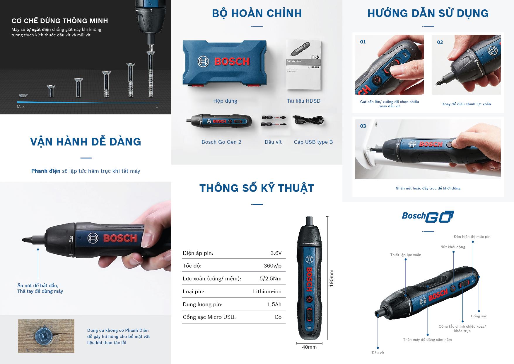 Máy vặn vít dùng pin Bosch GO