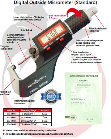 Panme điện tử đo ngoài Metrology EM-9002