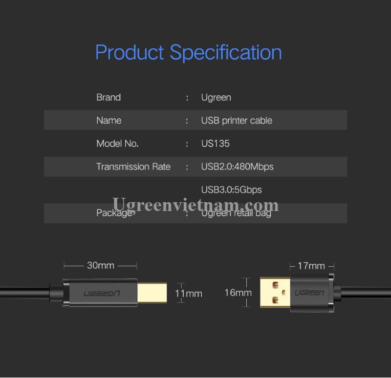 CÁP USB 2.0 SANG USB B UGREEN 20846