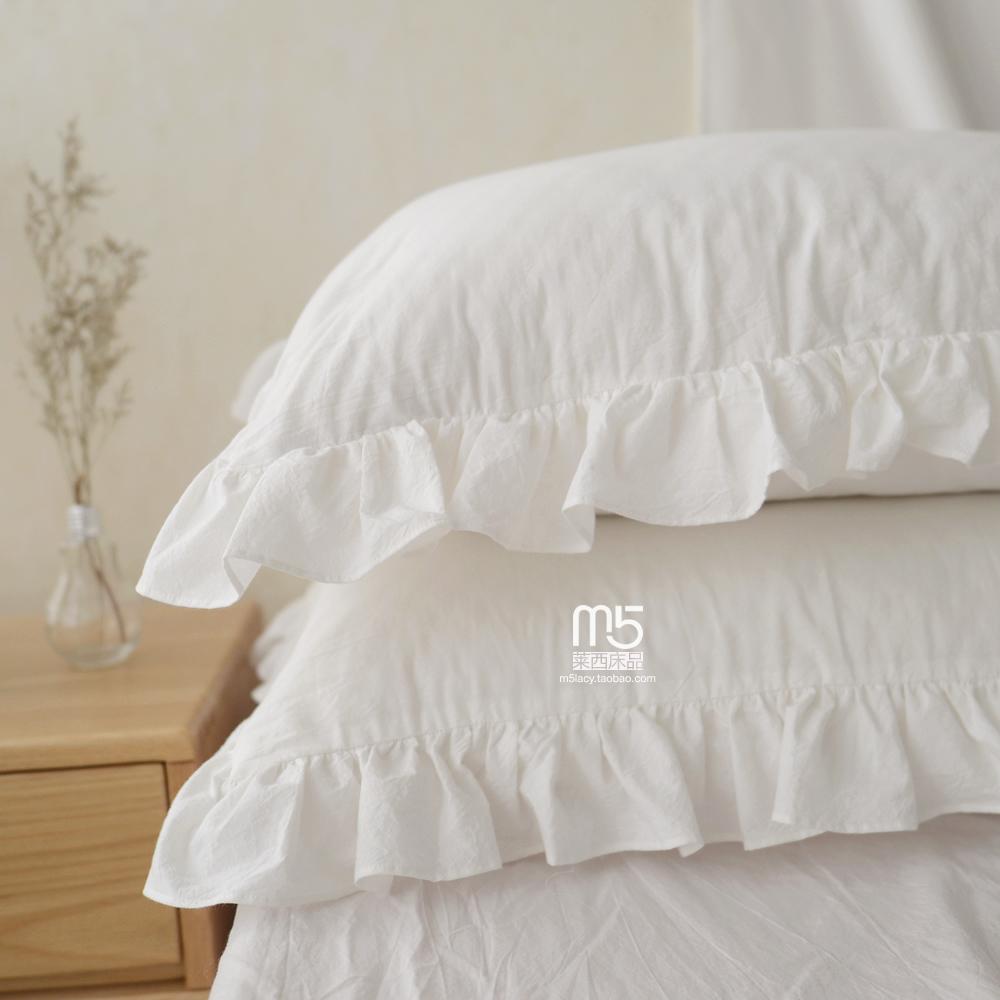 M5 Đáng Yêu Duy Nhất Sản Phẩm Giặt Bằng Nước Bông Đơn Vỏ Gối 100% Cotton Kiểu Hàn Viền Lá Sen Phong Cách Công Chúa Màu Vỏ Gối