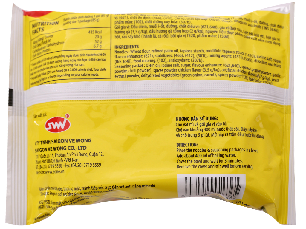 Mì A-One Hương Vị Gà 85g thùng 30 gói