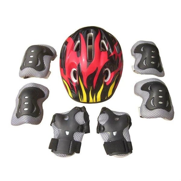7pcs Kids Elbow Wrist Knee Pads Helmet Protective Gear Adjustable Skateboard Roller Skating Cycling Sport Safety Set(Red+Black+White) - intl