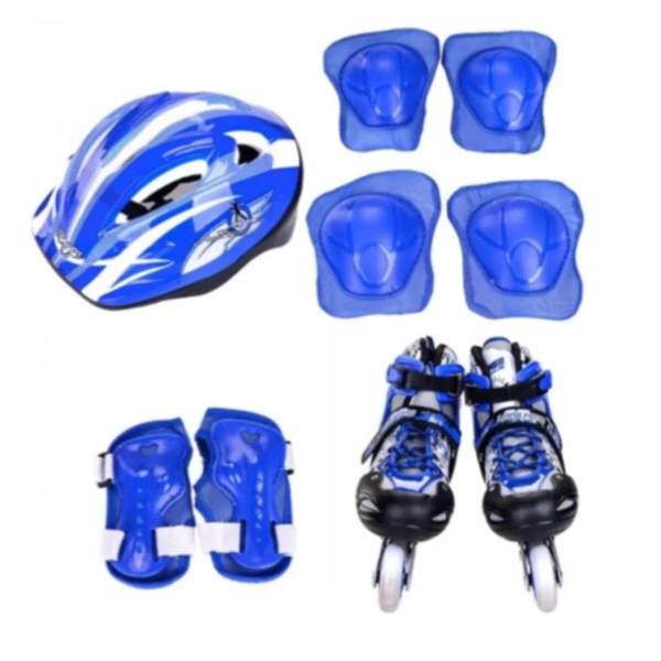 Bộ giày chơi patin ( giày trượt + bảo vệ tay chân + nón bảo hộ ) size L 38-42 ( xanh )