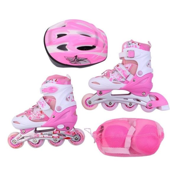 Bộ Giày Patin PTB PT01 + Găng Tay + Mũ Bảo Hiểm Size M (35 – 38) (Hồng)