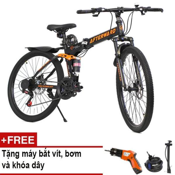 Xe đạp gấp địa hình AfterWard (Đen) + Tặng máy bắt vít, khóa chống trộm và bơm xe