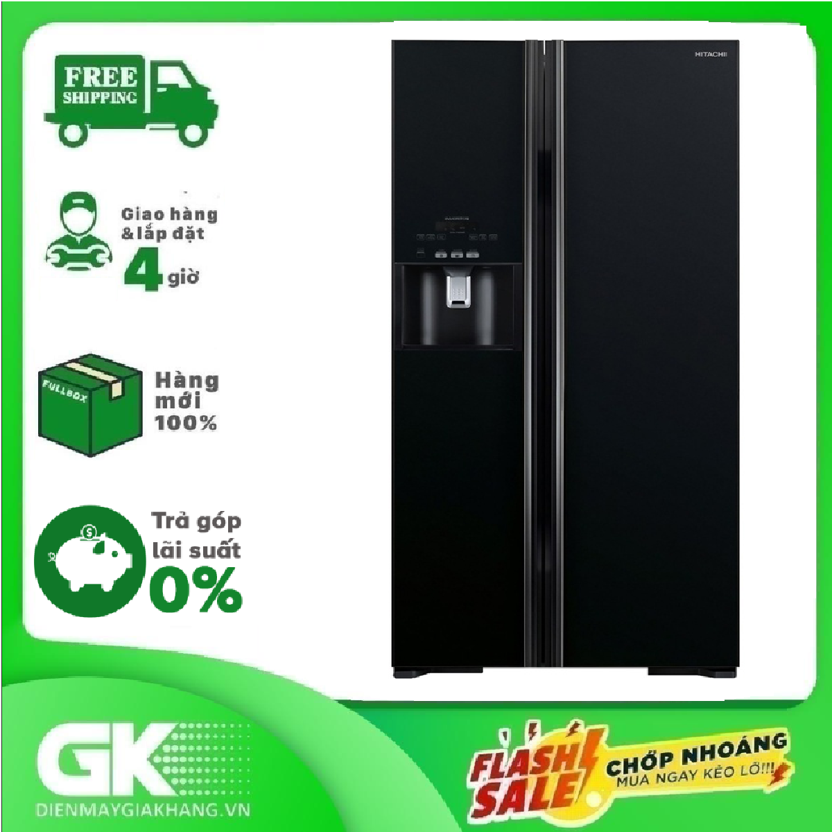 Tủ lạnh Side By Side Hitachi R-FS800GPGV2 605L