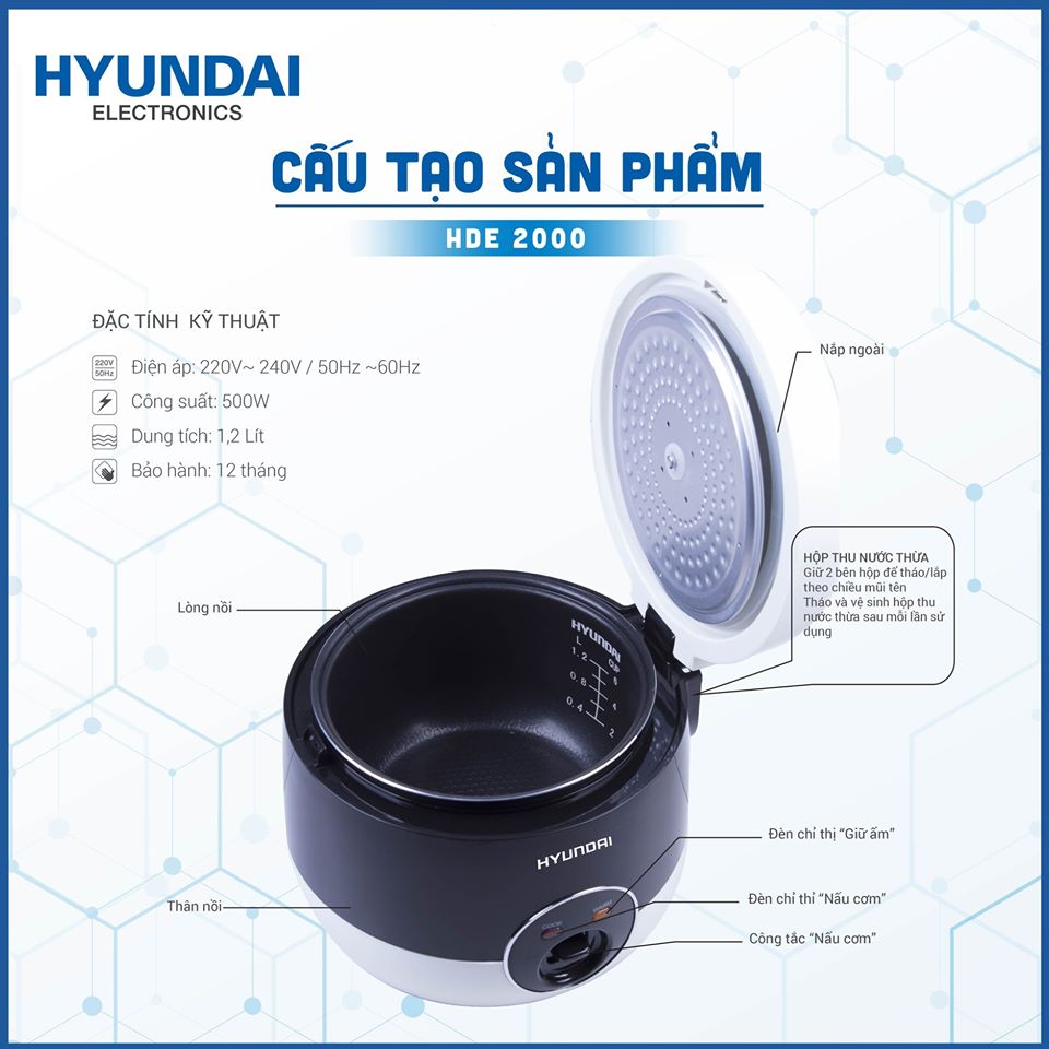 Nồi cơm điện Hyundai HDE-2000 1.2L
