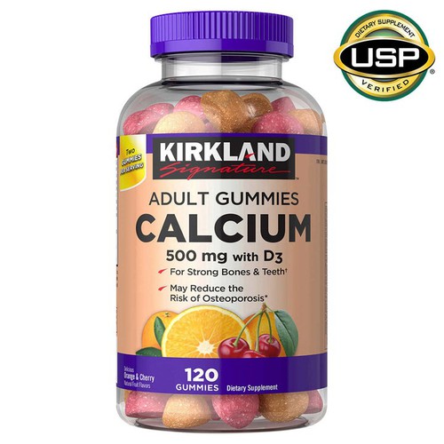Kẹo dẻo bổ sung canxi Kirkland Signature Calcium 500 mg with D3 120v