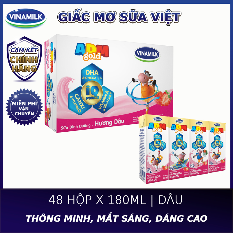 Sữa tiệt trùng Vinamilk ADM dâu 180ml thùng 48 hộp