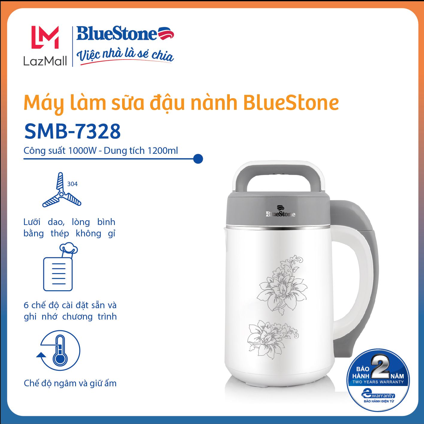 Máy làm sữa đậu nành BlueStone SMB-7328 1.2L
