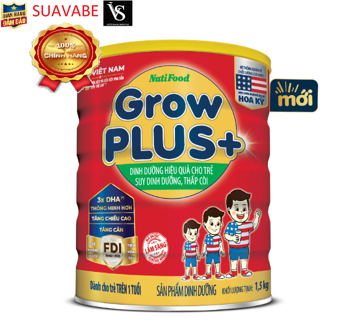 Sữa bột Nutifood Grow Plus + tăng cân - hộp 1.5kg (dành cho trẻ em từ 1 tuổi trở lên bị thiếu cân)