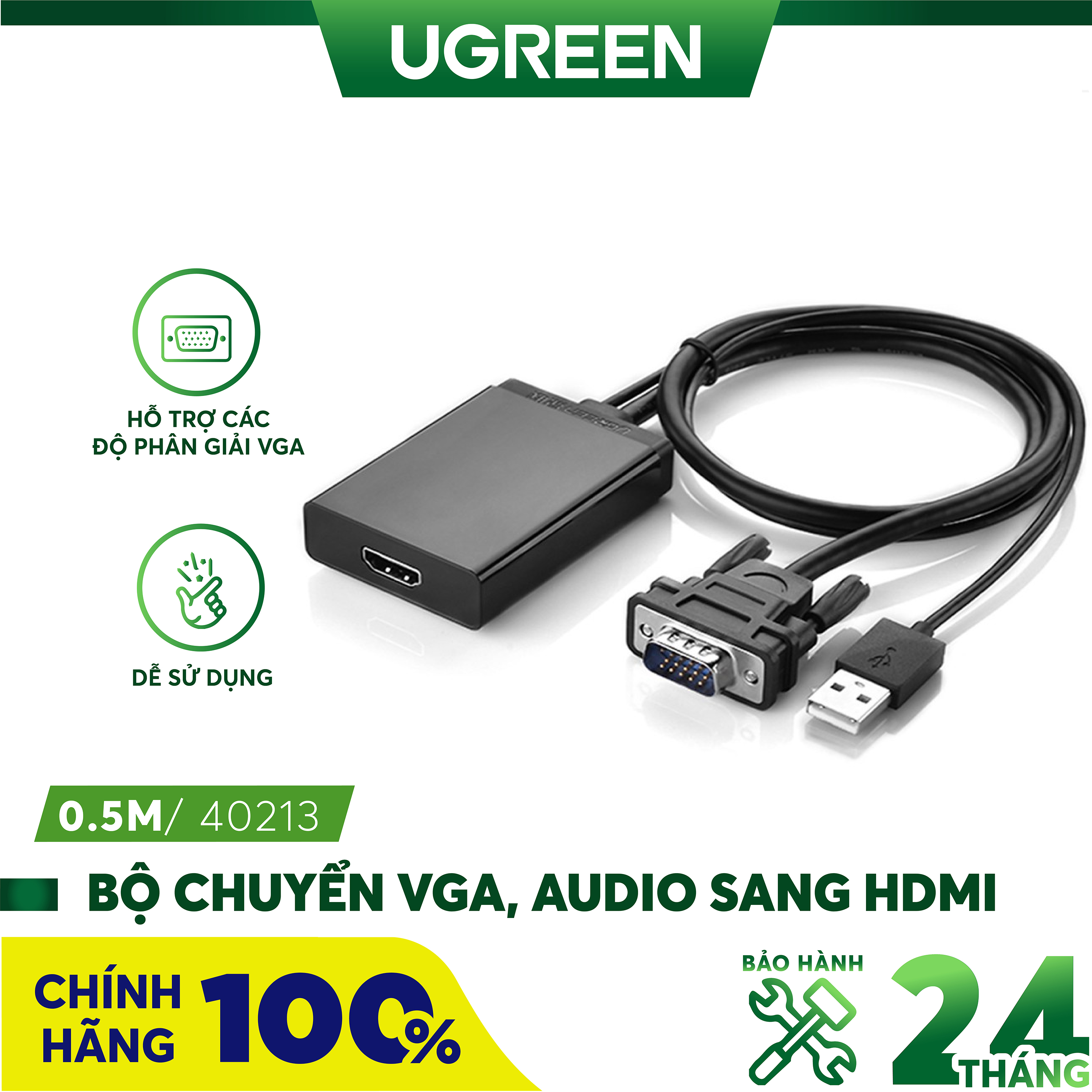 Cáp chuyển VGA to HDMI Ugreen 40213